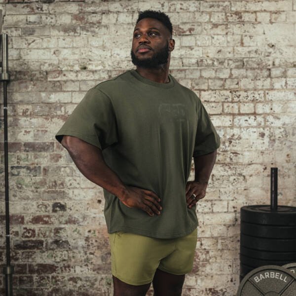 RESOLVE OVERSIZED KHAKI SPALVOS MARŠKINĖLIAI - bigz-fit.com